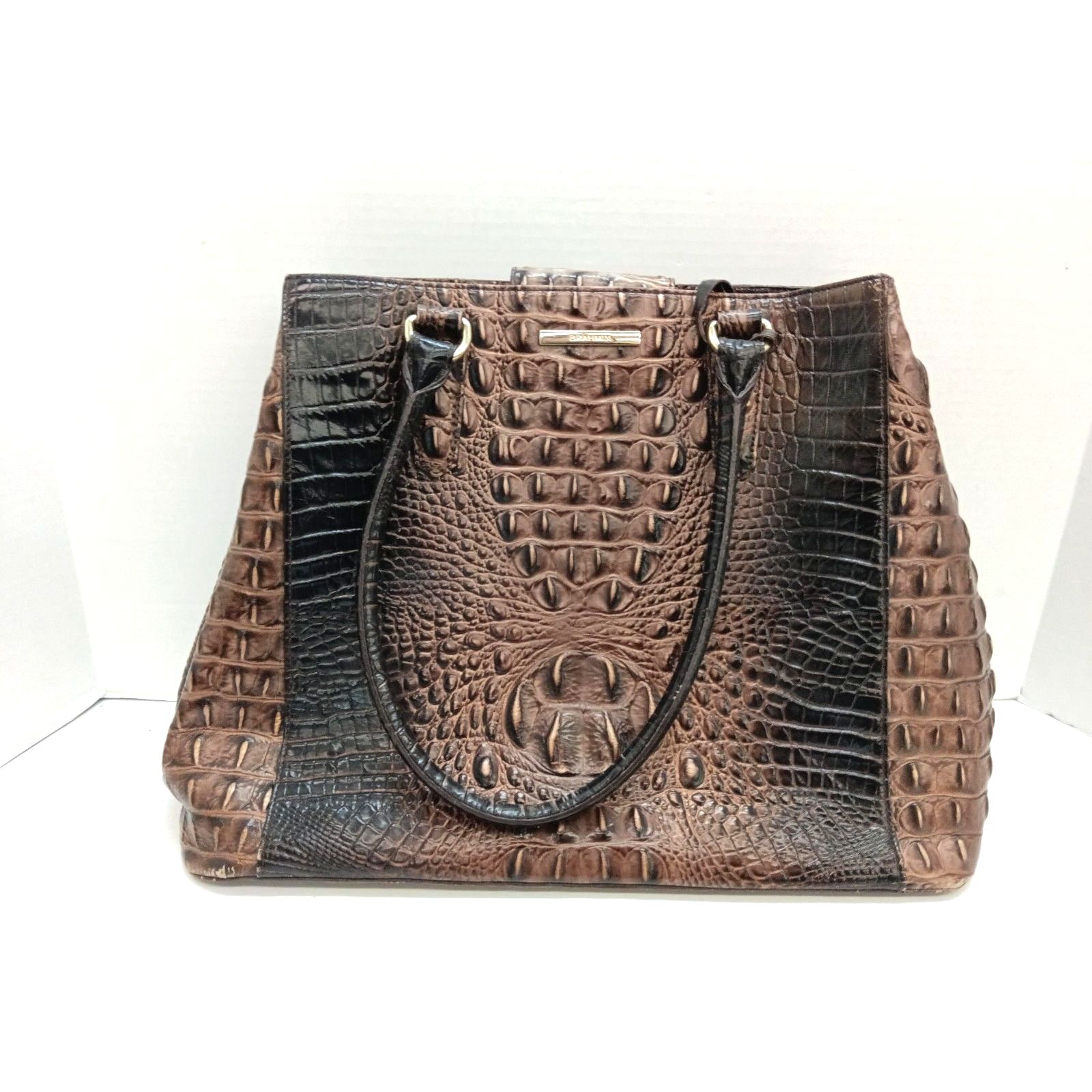 Brahmin Medium Irene Dark Brown Croc Embossed Leather Handbag